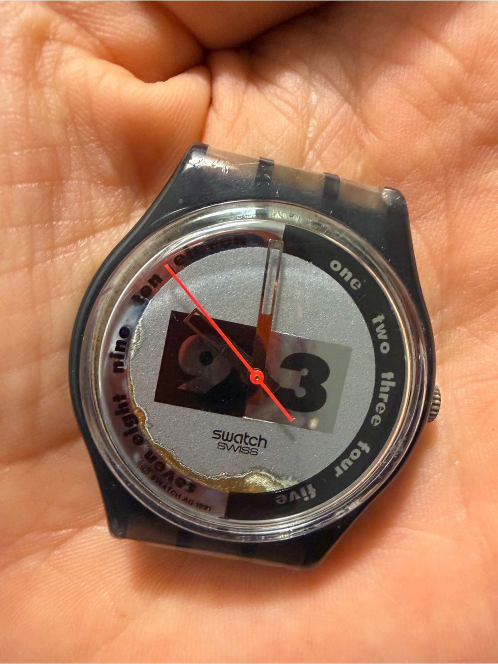 Swatch Silver and Black Analog Watch - Silver Dial 1991